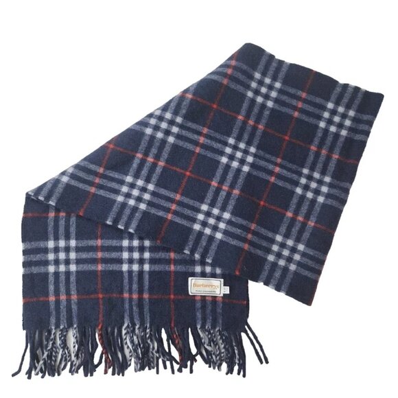 BURBERRY'S of London Vintage Classic Check Scarf Pure Cashmere Navy SCARF - Picture 1 of 7